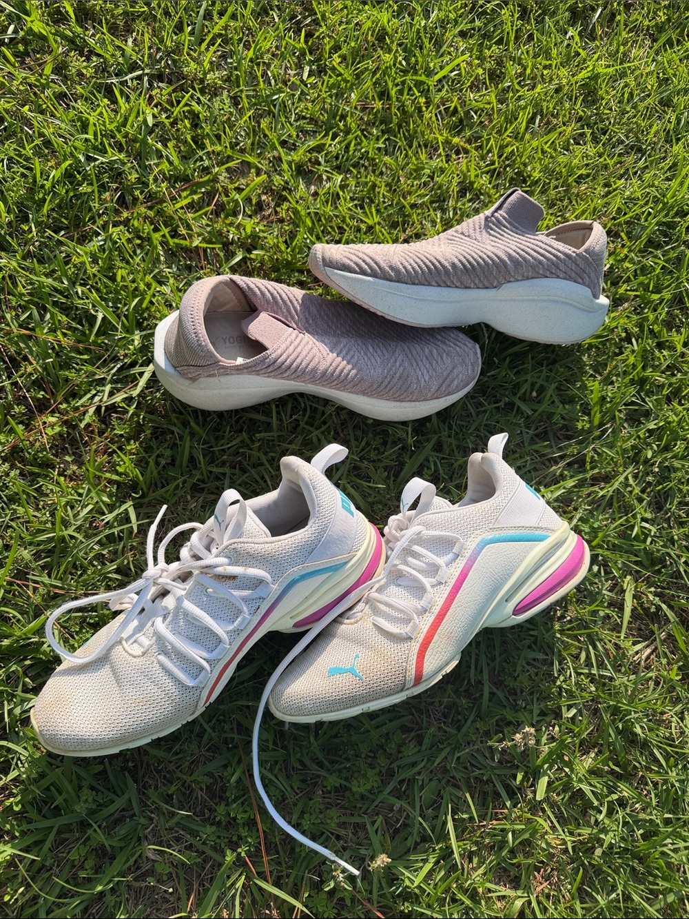 Puma White Athletic Sneakers with Aqua and Pink Accents